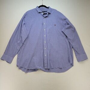 Polo Ralph Lauren Button Down Men 3XB Big Blue Gingham Cotton Stretch